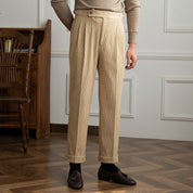 Pantalon en velours côtelé homme - Coupe classique - Taille avec passants - Plissé élégant