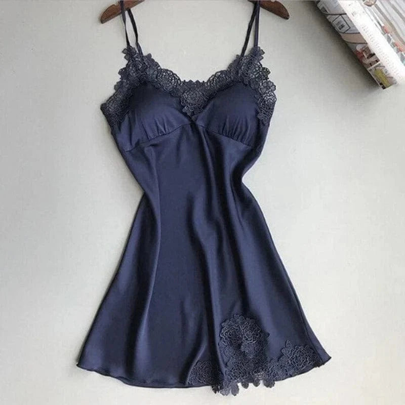 Chemise de Nuit Femme - Satin Luxueux - Dentelle Délicate - Bretelles Ajustables