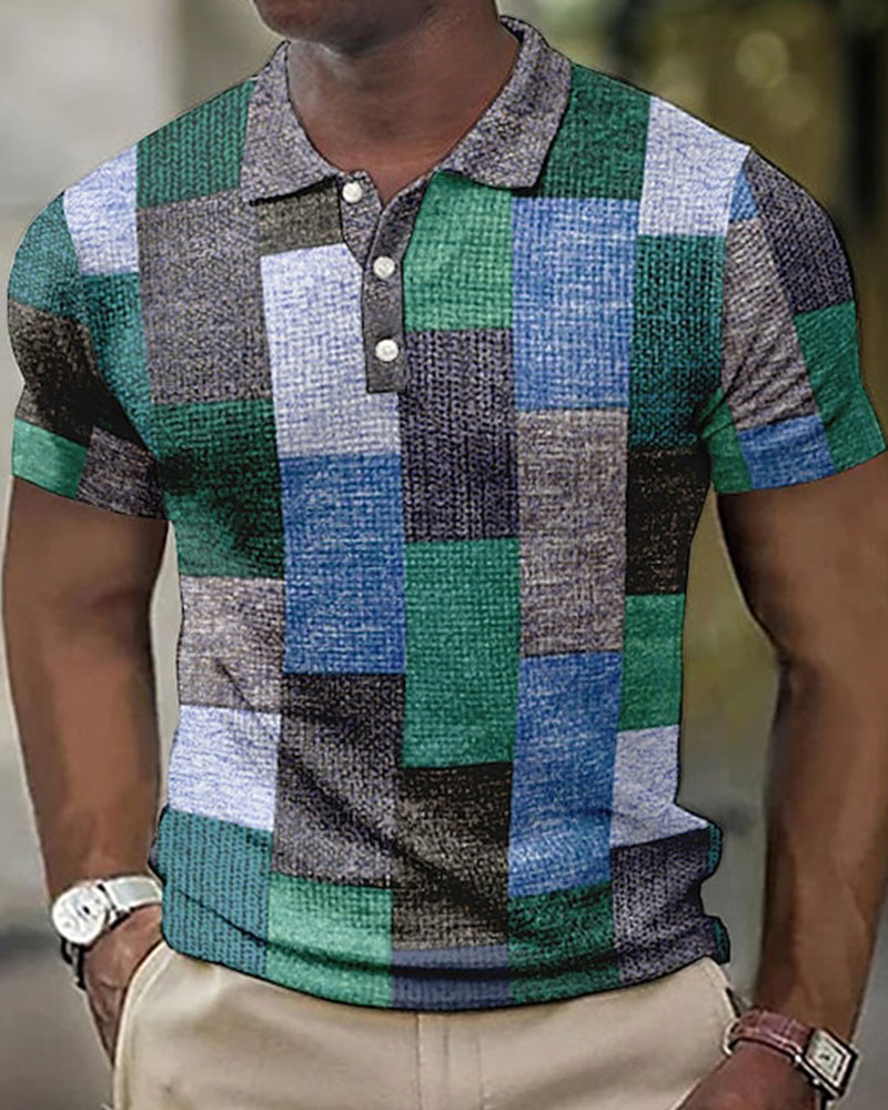 Polo Homme - Manches Courtes - Motif Patchwork - Coupe Ajustée - Look Casual