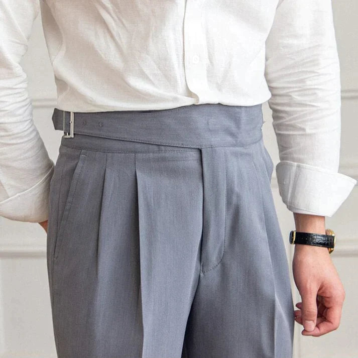 Pantalon habillé homme - Taille haute - Plissé élégant - Ajustable avec boucle