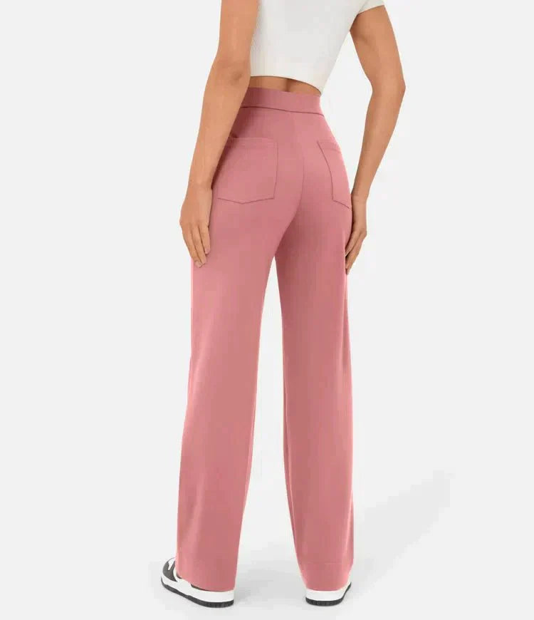 Pantalon large taille haute femme - Coupe droite élégante - Détail boutons sophistiqué