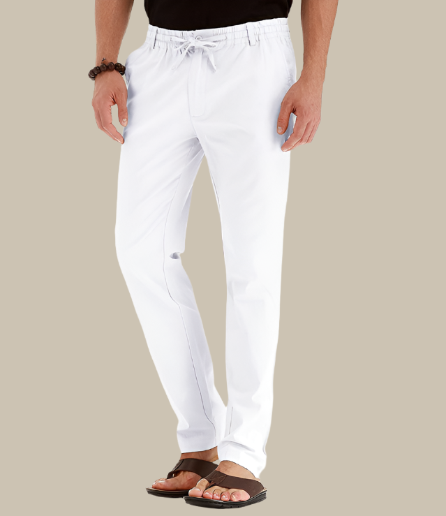 Pantalon décontracté homme - Taille élastique avec cordon - Coupe droite légère