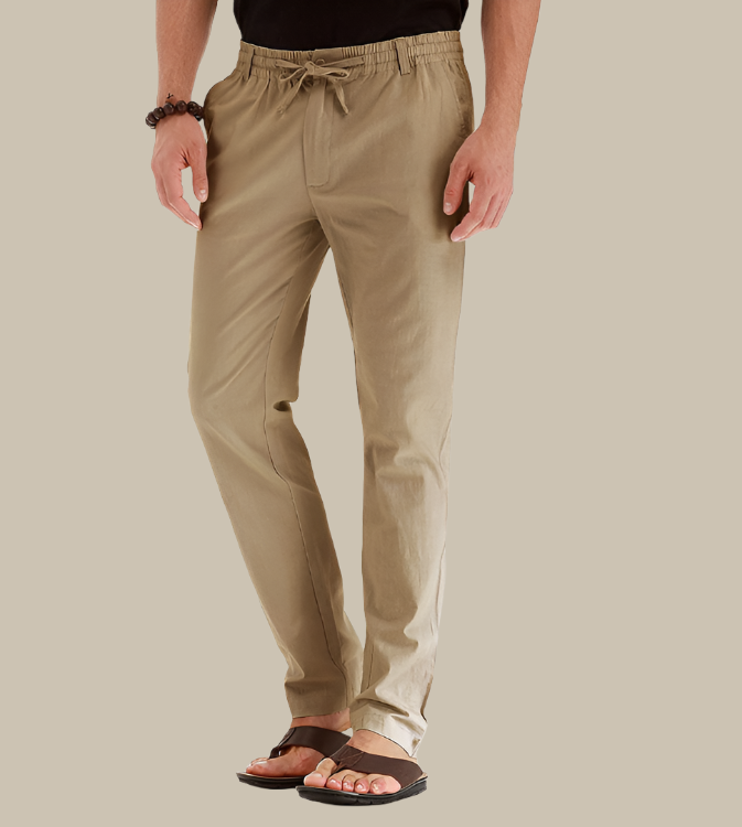 Pantalon décontracté homme - Taille élastique avec cordon - Coupe droite légère