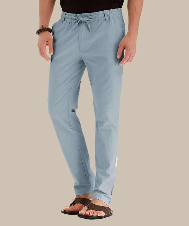 Pantalon décontracté homme - Taille élastique avec cordon - Coupe droite légère