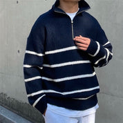 Pull homme à demi-zip - Col montant - Maille côtelée - Coupe confortable