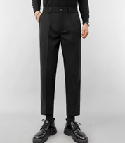 Pantalon Homme - Coupe Ajustée - Laine Mélangée - Taille avec Passants - Style Élégant