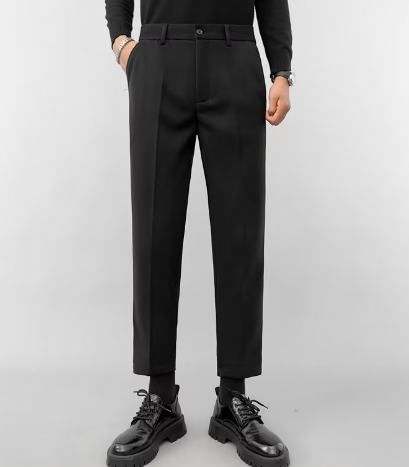 Pantalon Homme - Coupe Ajustée - Laine Mélangée - Taille avec Passants - Style Élégant