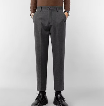 Pantalon Homme - Coupe Ajustée - Laine Mélangée - Taille avec Passants - Style Élégant