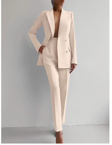 Tailleur Femme – Blazer Cintré Double Boutonnage & Pantalon Taille Haute Élégant