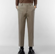 Pantalon Homme - Coupe Ajustée - Laine Mélangée - Taille avec Passants - Style Élégant