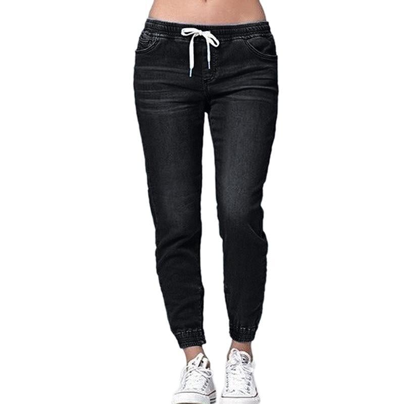 Jean Jogger Femme - Coupe Ajustée - Taille Élastique avec Cordon - Bas Resserrés