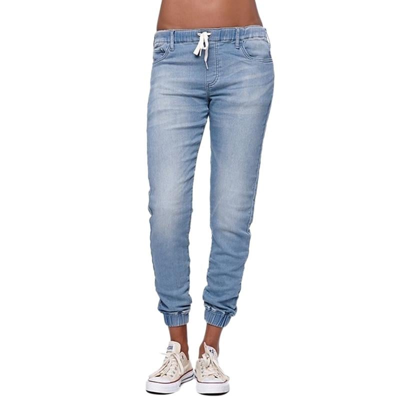 Jean Jogger Femme - Coupe Ajustée - Taille Élastique avec Cordon - Bas Resserrés