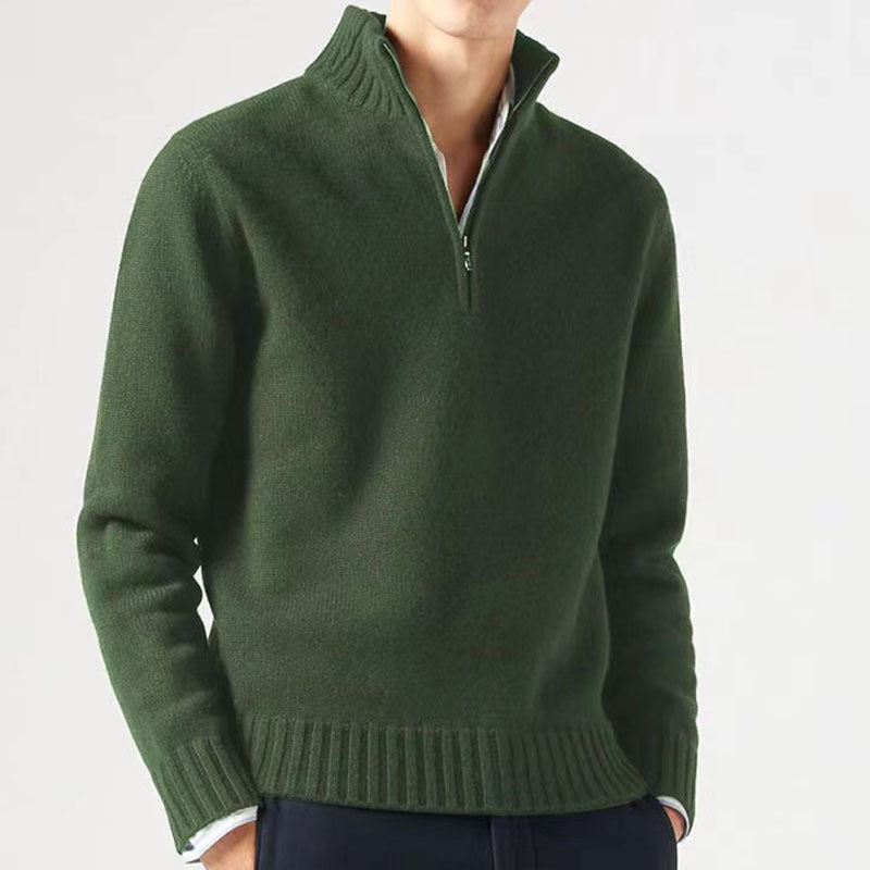 Pull Homme - Demi-Zip Col Haut - Maille Confortable - Poignets et Ourlet Côtelés