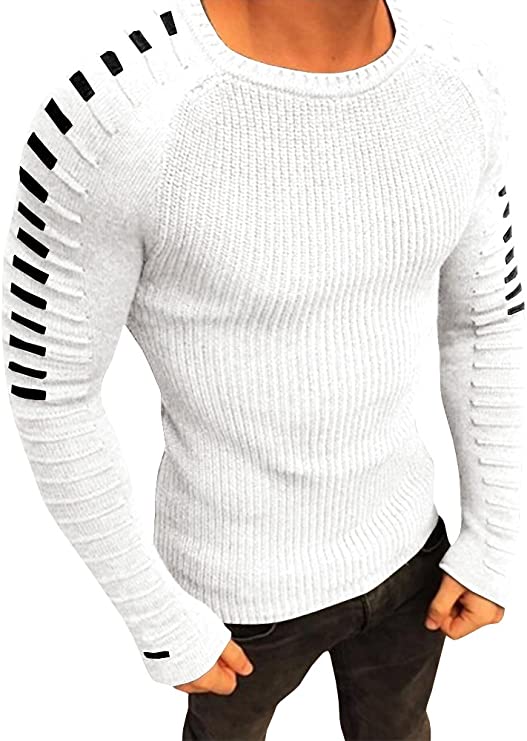 Pull Homme - Maille Côtelée - Col Rond - Manches Longues - Ajusté et Confortable