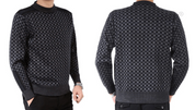 Pull Homme - Maille Tricotée - Motif Carreaux - Col Rond - Poignets et Ourlet Côtelés