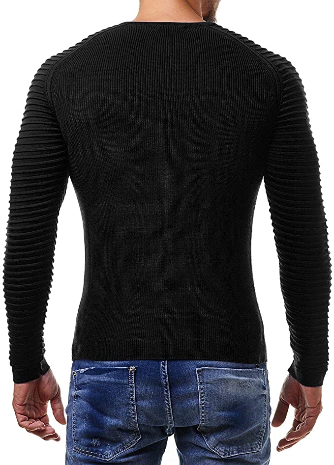 Pull Homme - Maille Côtelée - Col Rond - Manches Longues - Ajusté et Confortable