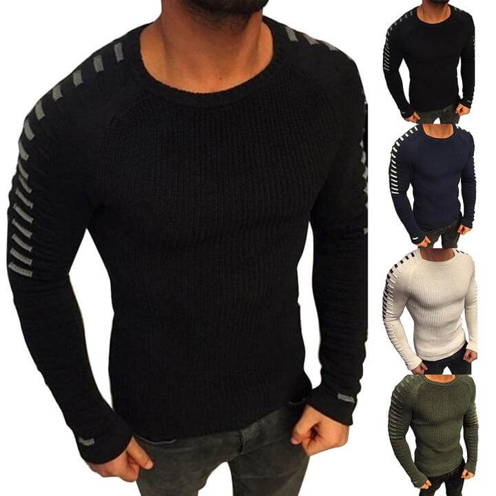 Pull Homme - Maille Côtelée - Col Rond - Manches Longues - Ajusté et Confortable