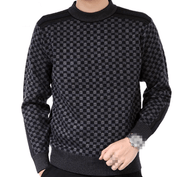 Pull Homme - Maille Tricotée - Motif Carreaux - Col Rond - Poignets et Ourlet Côtelés