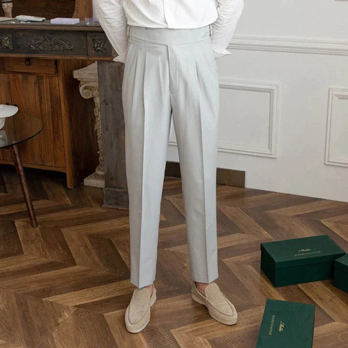 Pantalon habillé homme - Taille haute - Plissé élégant - Ajustable avec boucle