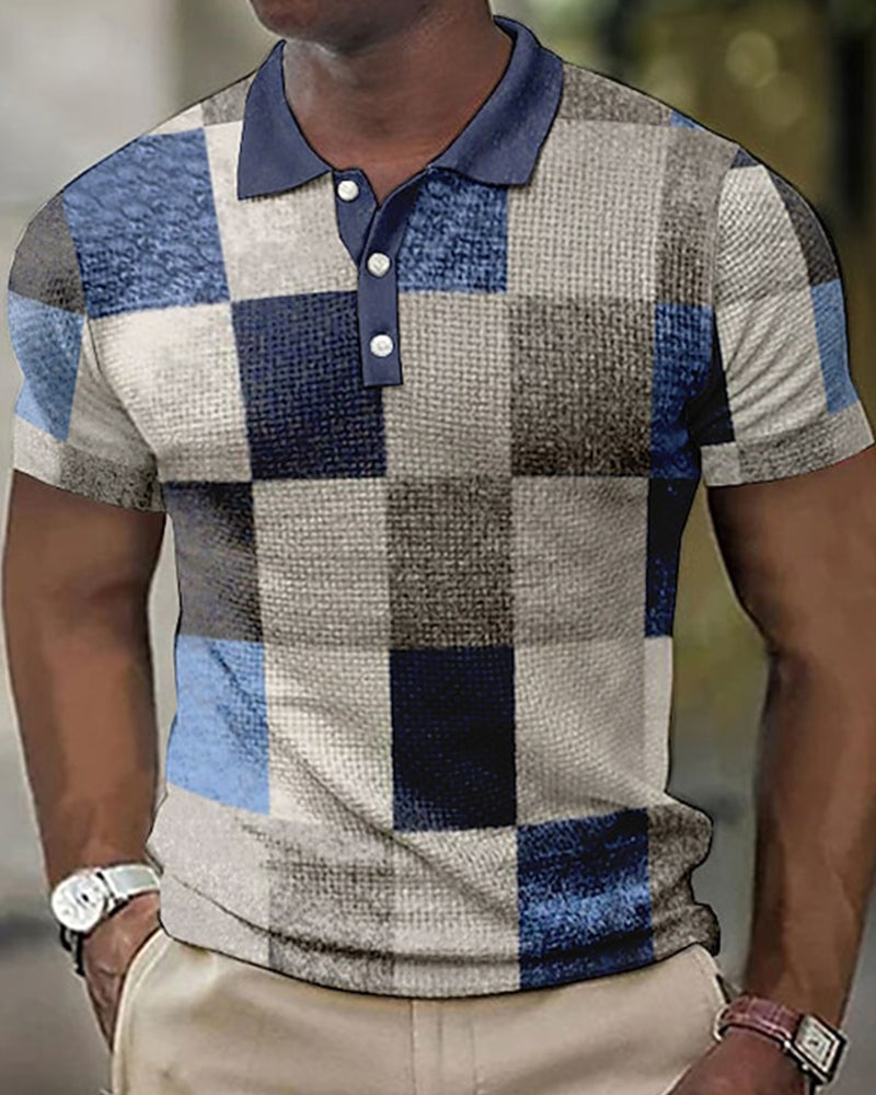 Polo Homme - Manches Courtes - Motif Patchwork - Coupe Ajustée - Look Casual