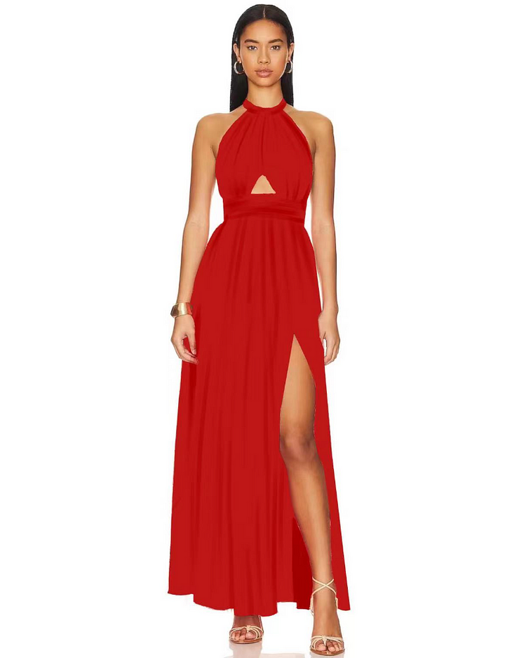 Robe Longue Femme - Dos Nu Élégant - Fendue - Coupe Cintrée - Tenue de Soirée