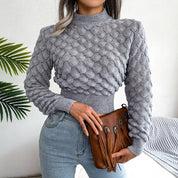 Pull col roulé femme - Maille texturée - Coupe ajustée - Manches longues