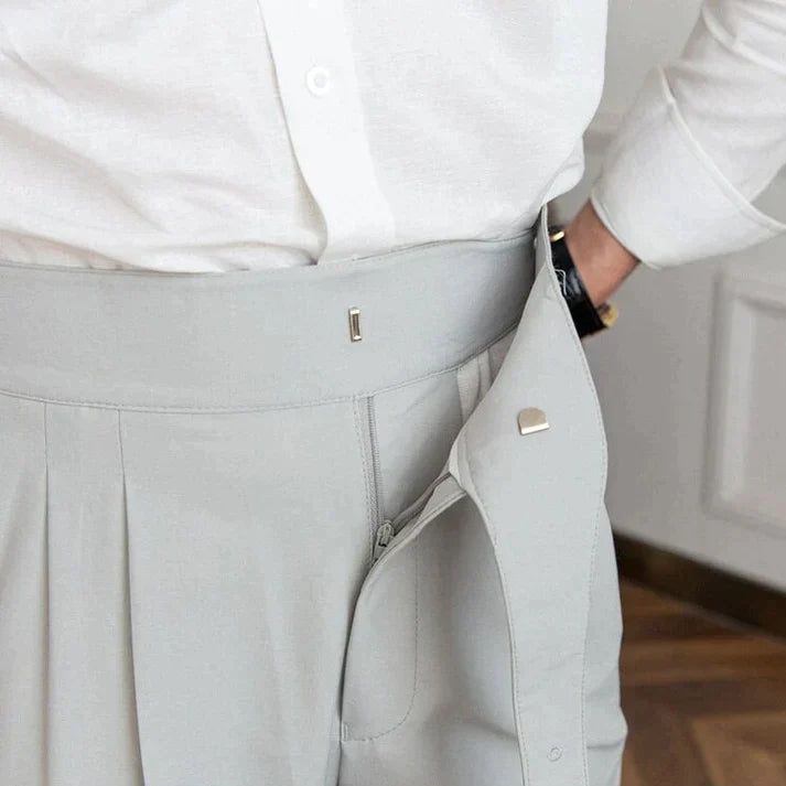 Pantalon habillé homme - Taille haute - Plissé élégant - Ajustable avec boucle