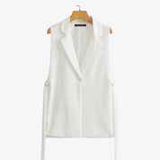 Gilet Sans Manches Femme - Coupe Cintrée - Fermeture Bouton - Revers Classique