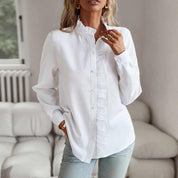 Blouse Femme - Manches Longues - Coupe Ample - Boutons avec Détail Volanté